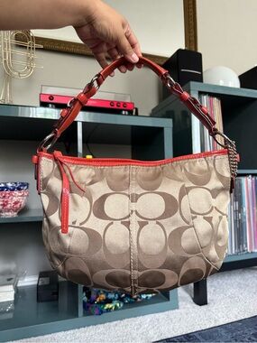 Vintage Coach Soho Signature Sateen Hobo Bag Coral Orange 12675